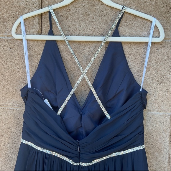 NWT Jenny Packham Chiffon Rhinestone Beaded Maxi Dress Gown Cocktail JP1009 Blue - Picture 8 of 12